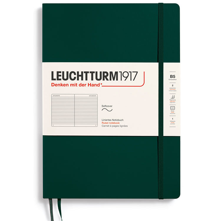 LEUCHTTURM1917 Composition Notebook Soft Cover - B5 - Ruled - Forest Green
