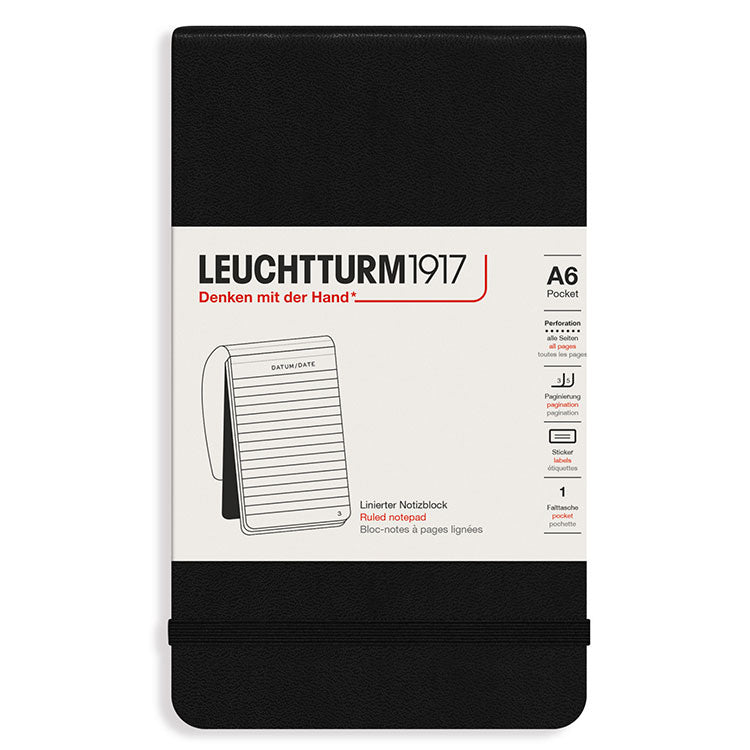 LEUCHTTURM1917 Classic Hard Cover - Reporter Notebook (A6) - Ruled - Black 
