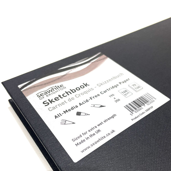 SEAWHITE OF BRIGHTON All-Media Hardcover (Black) Sketchbook - 140gsm (Sized) - 140 Pages - Landscape - XL (19 x 25cm)