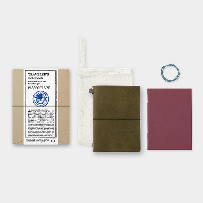 Traveler's Company Leather Notebook - Passport Size Starter Kit - Olive