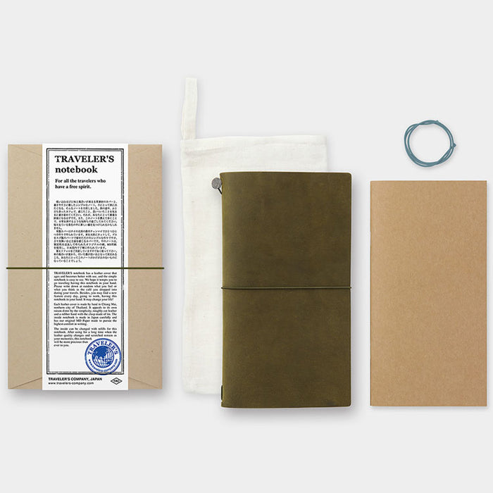Traveler's Company Leather Notebook - Regular Size Starter Kit - Olive