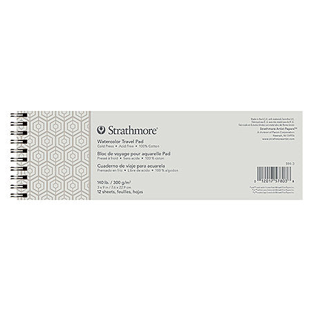STRATHMORE Watercolour Travel Pad - 500 Series - Panorama (3 x 9") - 300gsm (100% Cotton) - 12 Sheets 