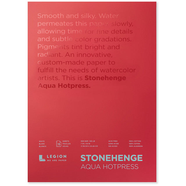 LEGION Stonehenge Aqua Watercolour Block - 300gsm - 100% Cotton - Hot Press - B5 (17.78 x 25.40cm  7 x 10") - 15 Sheets