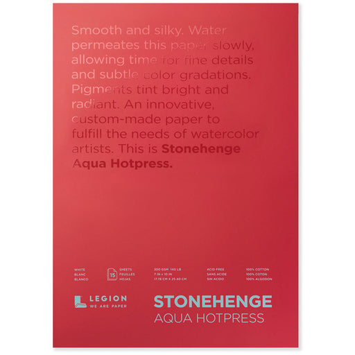 LEGION Stonehenge Aqua Watercolour Block - 300gsm - 100% Cotton - Hot Press - B5 (17.78 x 25.40cm  7 x 10") - 15 Sheets