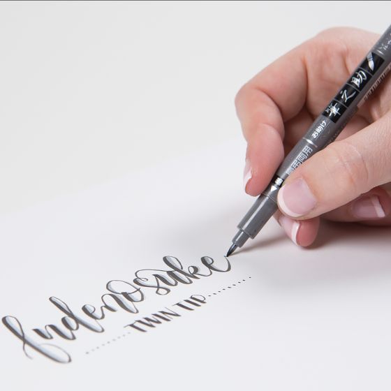 TOMBOW Fudenosuke Brush Pen - Twin Tip - Black/Grey