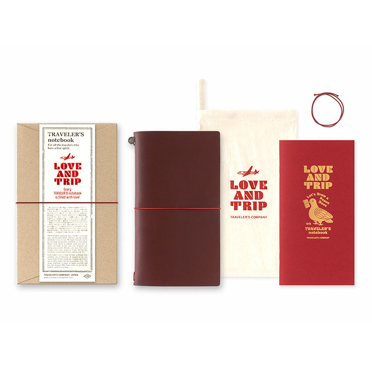 Traveler's Company Leather Notebook - Regular Size Starter Kit - Red - Love and Trip (Limited Edition)