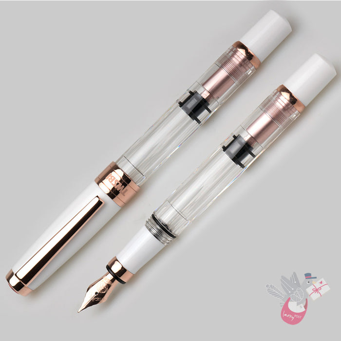 TWSBI Diamond 580 Rose Gold II Fountain Pen - Clear / White with rose gold trim - 1.1mm Italic (stub) Nib