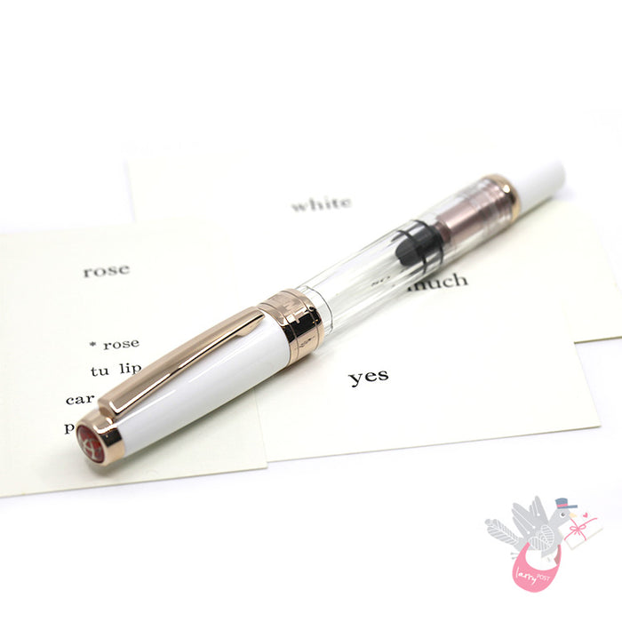 TWSBI Diamond 580 Rose Gold II Fountain Pen - Clear / White with rose gold trim - 1.1mm Italic (stub) Nib