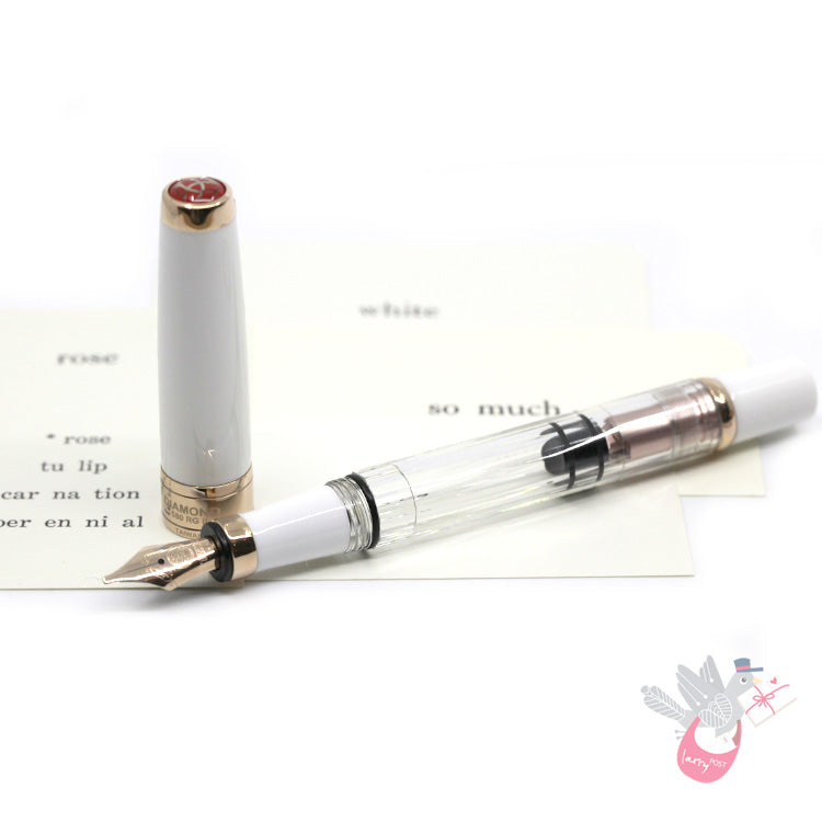 TWSBI Diamond 580 Rose Gold II Fountain Pen - Clear / White with rose gold trim - Broad Nib