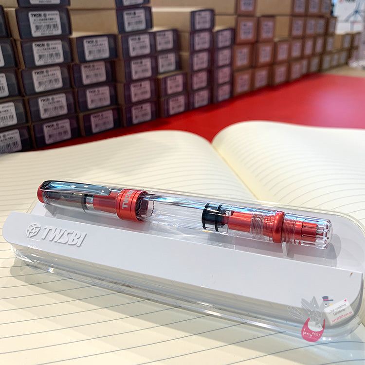 TWSBI Diamond 580ALR Punch Pink Fountain Pen - Clear body with Pink trim - Broad Nib