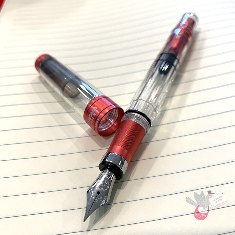 TWSBI Diamond 580ALR Punch Pink Fountain Pen - Clear body with Pink trim - Broad Nib