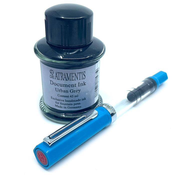 TWSBI Eco Sketch Kit - Clear / Cerulean Blue - Fine Nib & DE ATRAMENTIS Document Ink - Brown - 45mL