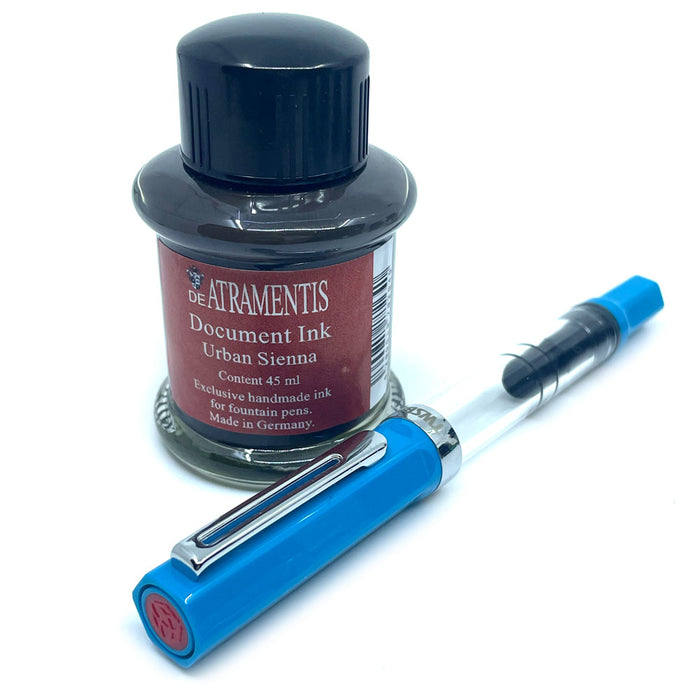 TWSBI Eco Sketch Kit - Clear / Cerulean Blue - Fine Nib & DE ATRAMENTIS Document Ink - Black - 45mL