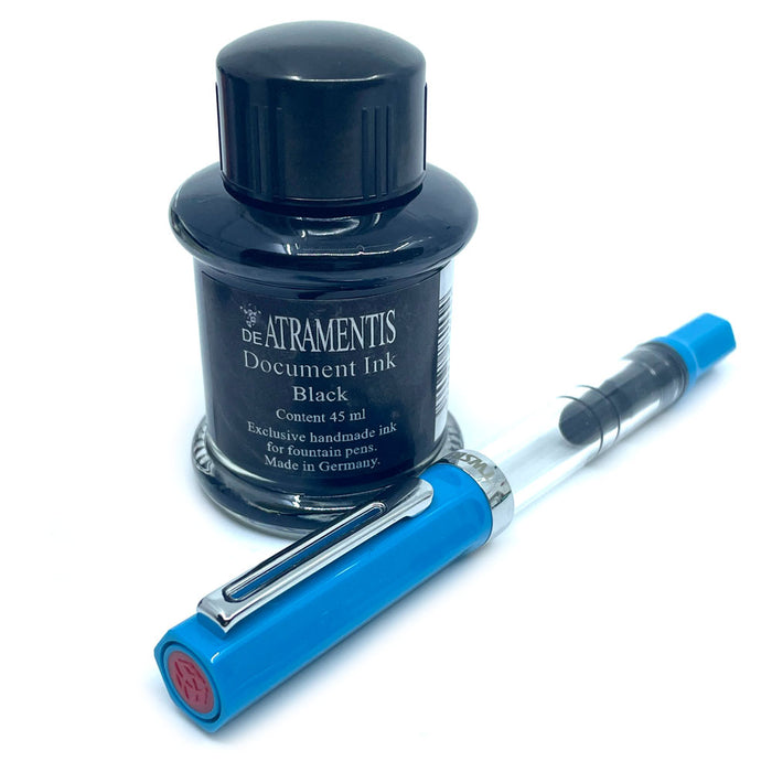 TWSBI Eco Sketch Kit - Clear / Cerulean Blue - Fine Nib & DE ATRAMENTIS Document Ink - Brown - 45mL