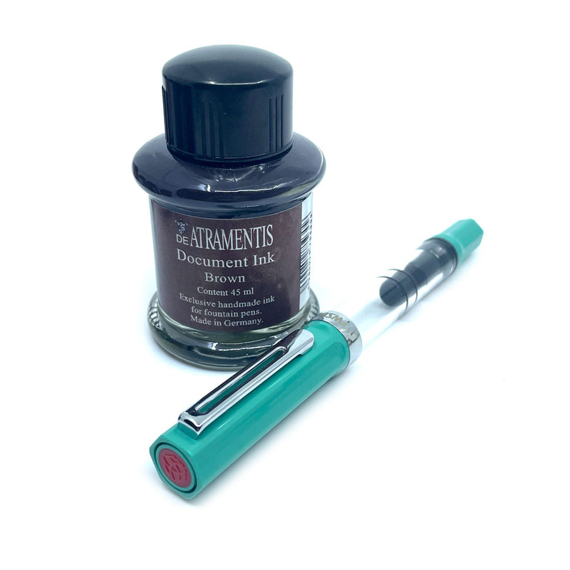 TWSBI Eco Sketch Kit - Clear / Persian Green - Fine Nib & DE ATRAMENTIS Document Ink - Brown - 45mL