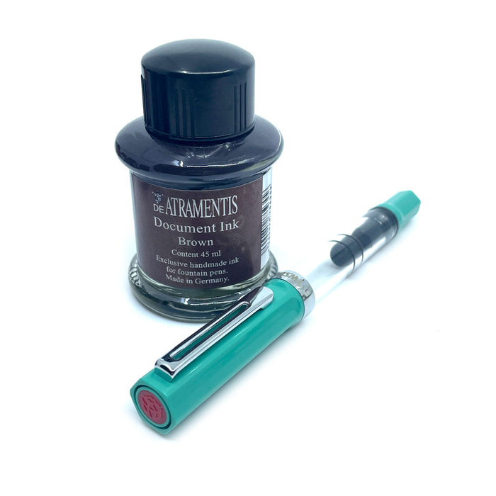TWSBI Eco Sketch Kit - Clear / Persian Green - Fine Nib & DE ATRAMENTIS Document Ink - Brown - 45mL