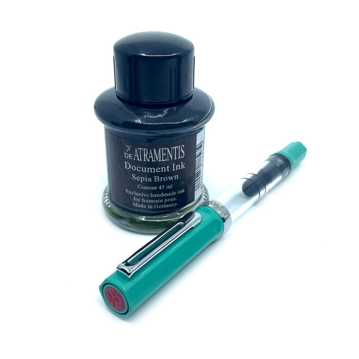 TWSBI Eco Sketch Kit - Clear / Persian Green - Fine Nib & DE ATRAMENTIS Document Ink - Urban Sienna - 45mL