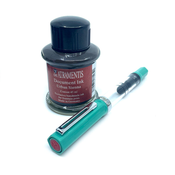 TWSBI Eco Sketch Kit - Clear / Persian Green - Fine Nib & DE ATRAMENTIS Document Ink - Brown - 45mL