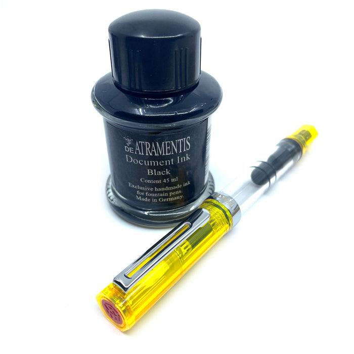 TWSBI Eco Sketch Kit - Clear / Transparent Yellow - Fine Nib & DE ATRAMENTIS Document Ink - Brown - 45mL