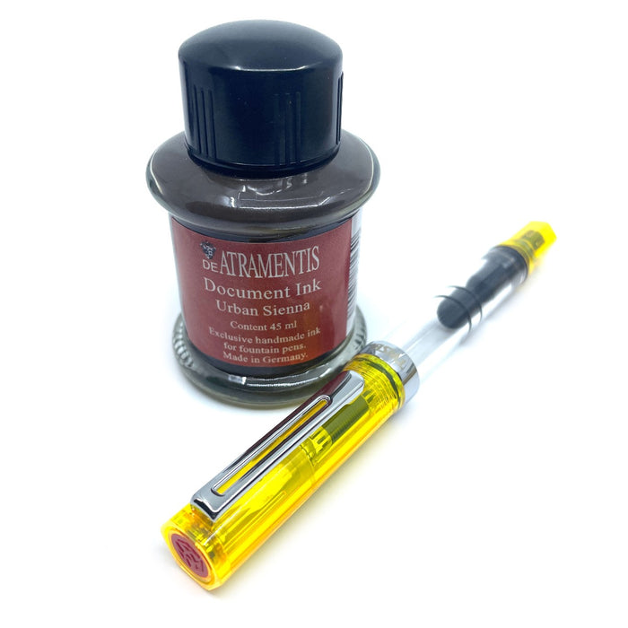TWSBI Eco Sketch Kit - Clear / Transparent Yellow - Fine Nib & DE ATRAMENTIS Document Ink - Brown - 45mL