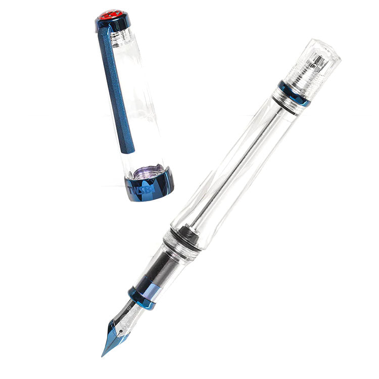 TWSBI Vac 700R Kyanite Fountain Pen - Clear with plated aluminium trim - 1.1mm Italic (stub) Nib