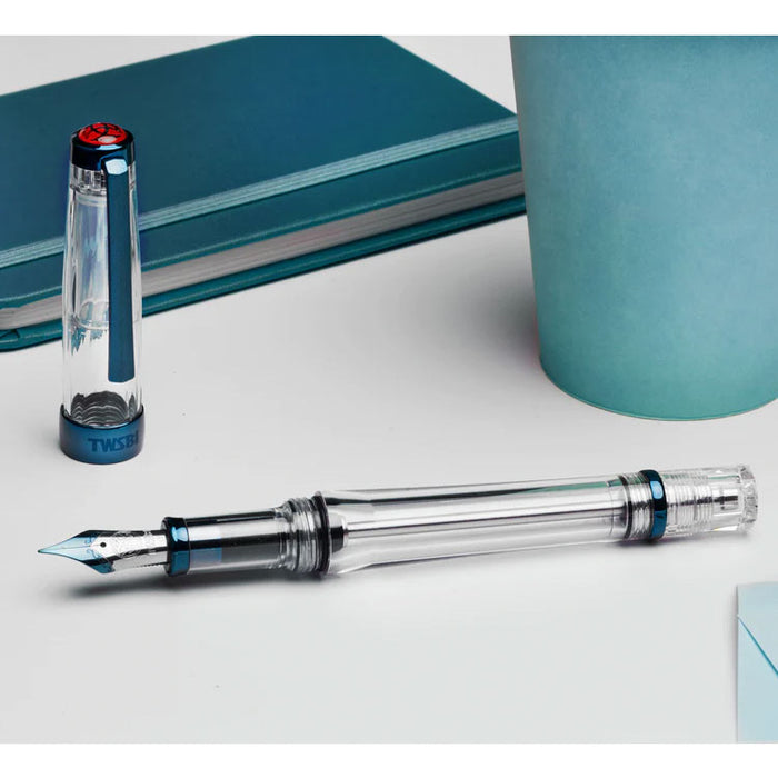 TWSBI Vac 700R Kyanite Fountain Pen - Clear with plated aluminium trim - 1.1mm Italic (stub) Nib