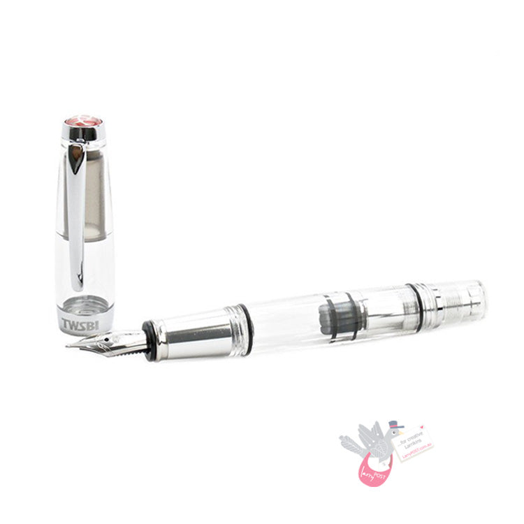 TWSBI Diamond Mini AL Silver Fountain Pen - Clear with silver aluminium trim - Extra Fine Nib