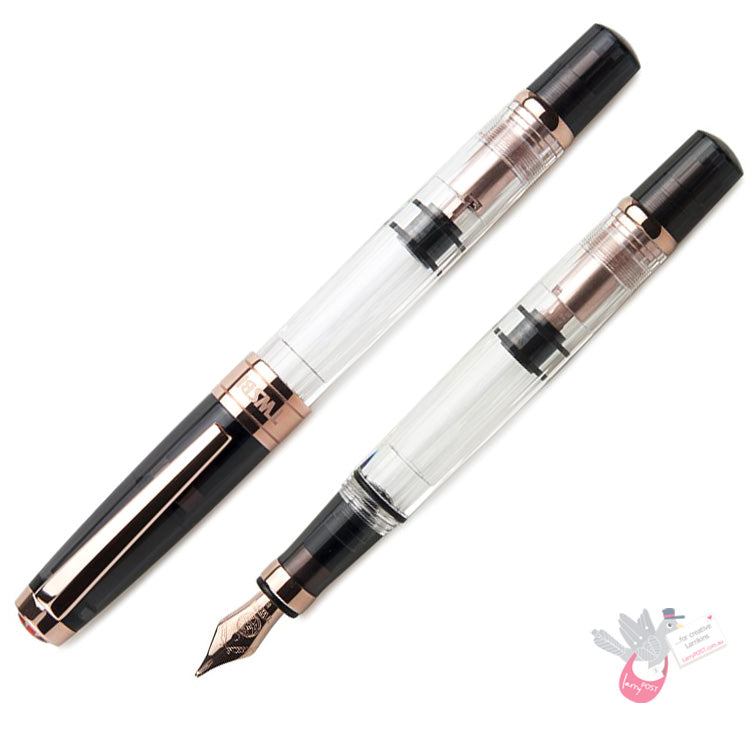 TWSBI Diamond 580 Rose Gold II Fountain Pen - Clear/smoke with rose gold trim - 1.1 Italic (stub) Nib