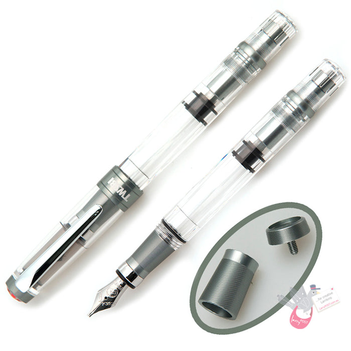TWSBI Diamond 580ALR Nickel Grey Fountain Pen - Clear body with Nickel Grey trims - 1.1 Italic (stub) Nib