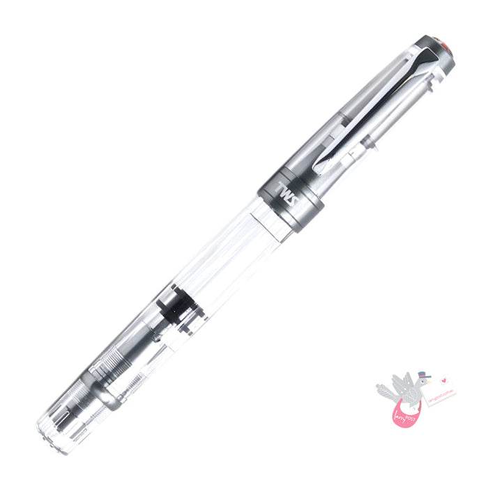 TWSBI Diamond 580ALR Nickel Grey Fountain Pen - Clear body with Nickel Grey trims - 1.1 Italic (stub) Nib