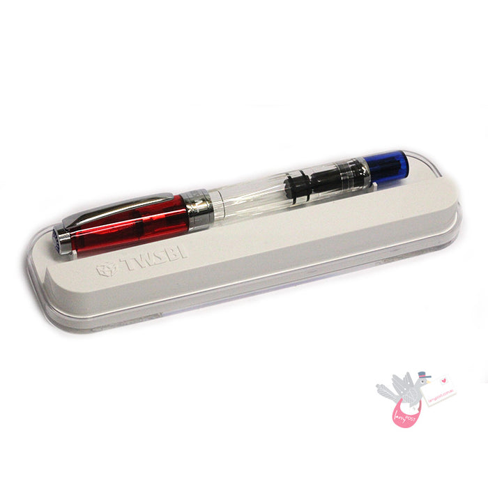 TWSBI Diamond 580RBT Fountain Pen - Red / Clear / Blue - 1.1 Italic (stub) Nib