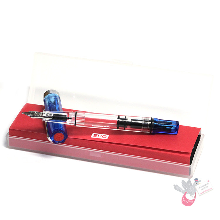 TWSBI Eco Fountain Pen - Clear / Transparent Blue - 1.1 Italic (stub) Nib
