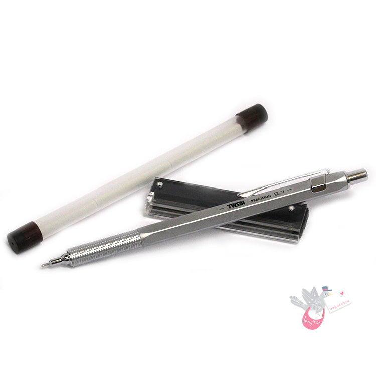 TWSBI Precision Retractable (RT) Pipe Mechanical Pencil - 0.7mm - Matt Silver