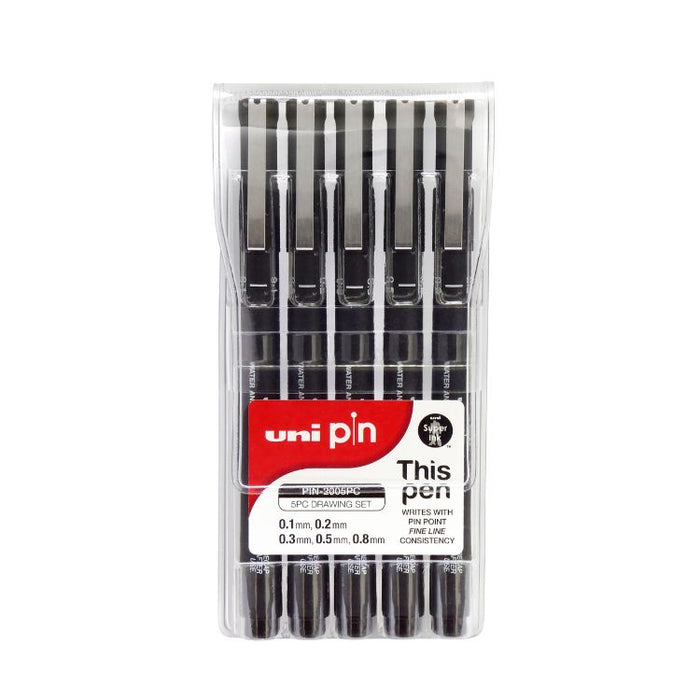 UNI PIN Fine Line Pen - Set 5 (0.1, 0.2, 0.3, 0.5, 0.8mm) - Black