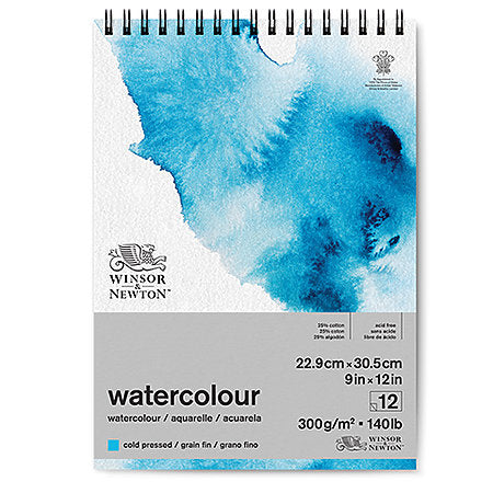WINSOR & NEWTON Watercolour Spiral Pad - 300gsm - 25% Cotton - Cold Press - 9 x 12" - 12 Sheets