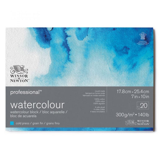 WINSOR & NEWTON Professional Watercolour Block - 300gsm - 100% Cotton - Cold Press - B5 (17.8 x 25.4cm / 7 x 10") - 20 Sheets