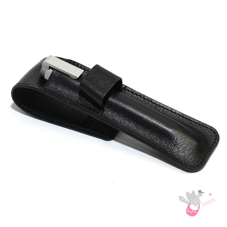 WORTHER Shorty Ballpoint Pen - Anodised Aluminium - with Leather Case