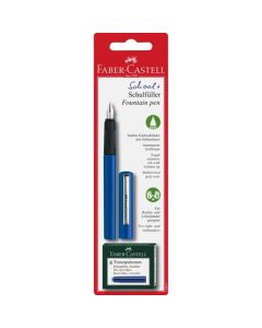 FABER-CASTELL School Plus Fountain Pen Kit (includes 6 blue ink cartridges) - Med A Nib - Blue