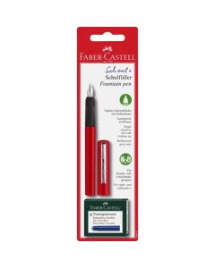 FABER-CASTELL School Plus Fountain Pen Kit (includes 6 blue ink cartridges) - Med A Nib - Red