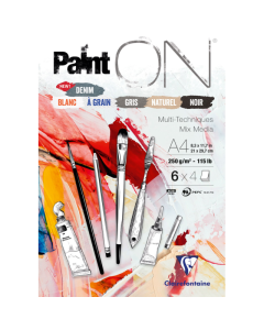 CLAIREFONTAINE Paint'On Mixed Media Pad (250gsm) - A4 - 24 Sheets - 6 Assorted Colours