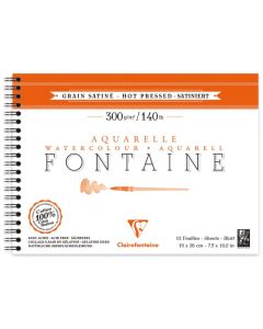 FONTAINE Watercolour Spiral Pad  - Hot Press - 300gsm - 100% Cotton - 19 x 26cm - 12 Sheets
