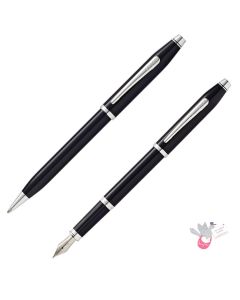 CROSS Century II Ballpoint and Fountain Pen (M) Set - Black Lacquer/Chrome Duo