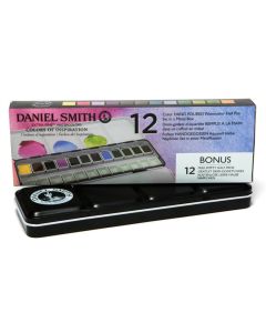 DANIEL SMITH Hand Poured Watercolour Half Pans Metal Box - 12 Colours of Inspiration