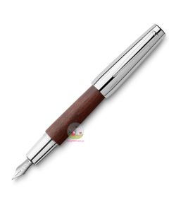 FABER-CASTELL e-motion - Chrome and Pear Wood - Dark Brown - Fountain Pen (includes converter)
