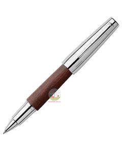 FABER-CASTELL E-Motion - Chrome and Pear Wood - Dark Brown - Rollerball 