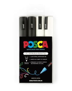 POSCA Paint Marker - 2.5mm Bullet Tip (PC-5M) - Wallet of 4 - Black & White