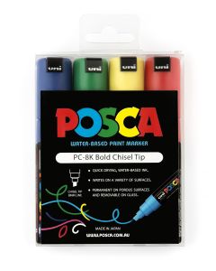 POSCA Paint Marker - 8mm Bullet Tip (PC-8K) - Wallet of 4 - Red, Yellow, Green, Blue