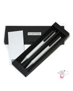 WORTHER Profil Ballpoint Pen and Mechanical Pencil Set - Anodised Aluminium