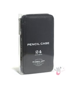 GLOBAL ART Leather Pencil Case - Holds 18-24 Pencils - Black