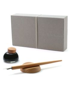 KAKIMORI Gift Set - Slow - Sakura Wood Nib Holder + Stainless Steel Pen Nib + Mukuri Pigment Ink + Sakura Wood Pen Rest